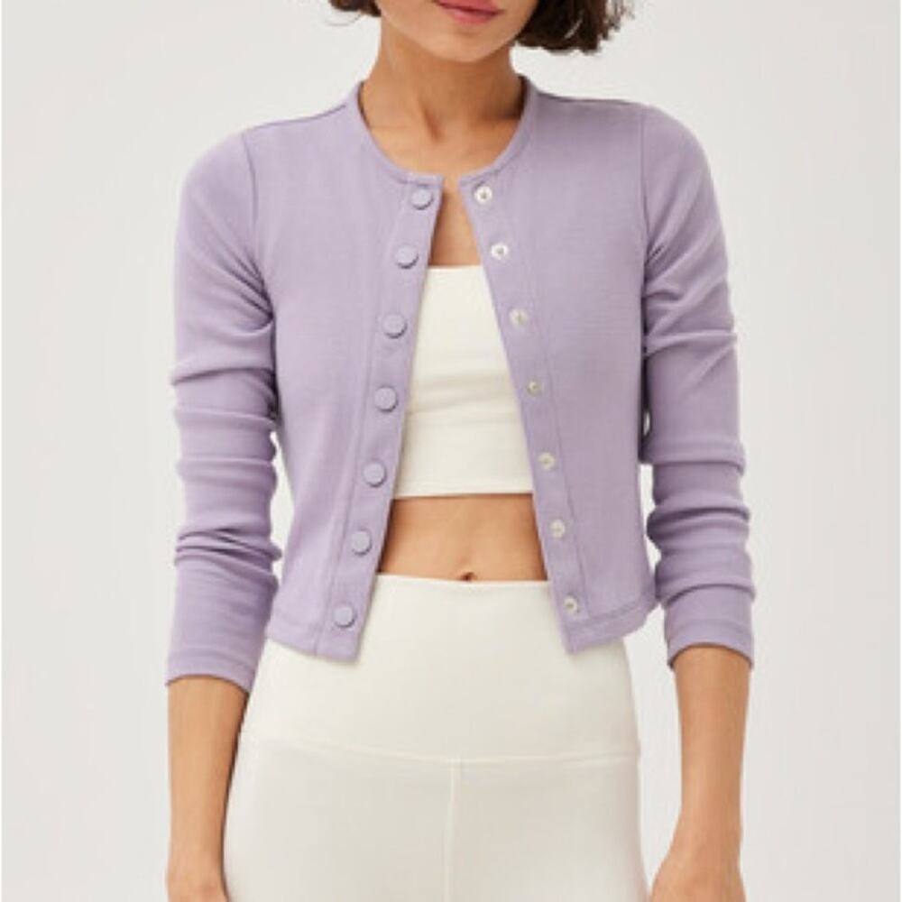 Outdoor Voices CozyRib Cropped Cardigan Earl Grey Size XS